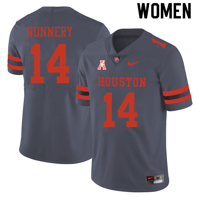 Women #14 Mannie Nunnery Houston Cougars College Football Jerseys Sale-Gray